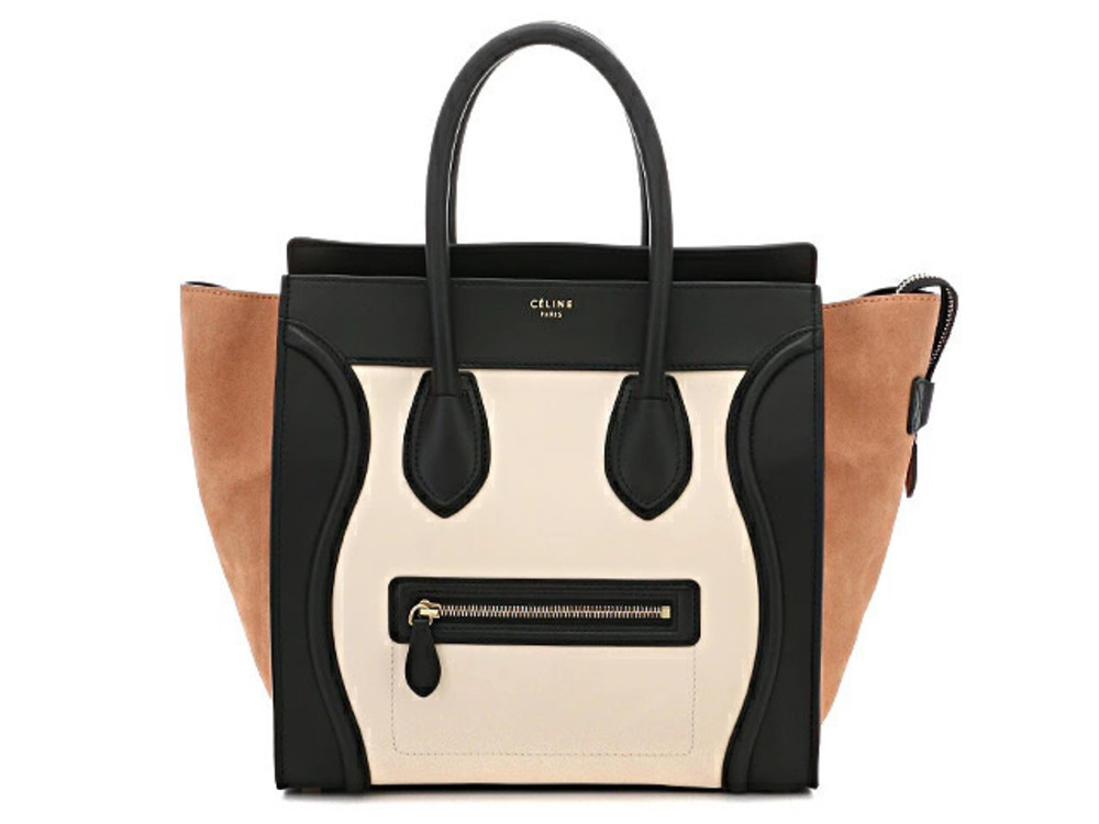 Celine Luggage Tote Handbag Shopper Leather Suede Black Beige Cream Brown
